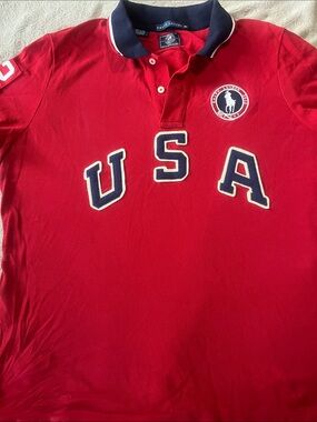 Ralph Lauren Red Polo with Navy Trim & USA Appliqué
